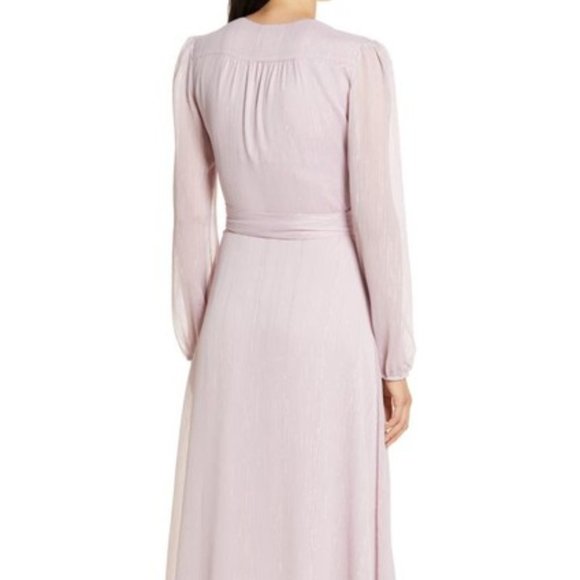 WAYF Lilac Purple The Meryl Sleeve Metallic Chiffon Wrap Dress Size XL - Picture 4 of 12